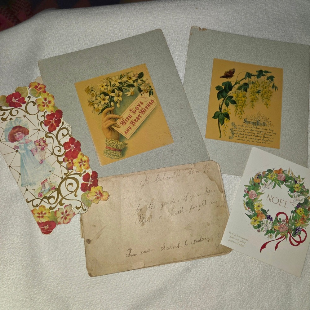 Antique Victorian Ephemera Lot 5pc 1890s Cards Autograph Book